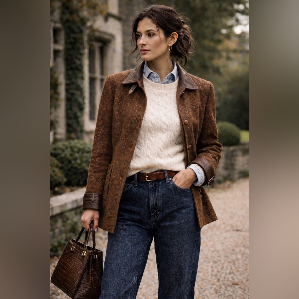 WEILL Paris Heritage Tweed Coat | Leather Trim | French Tailoring | EU 46
